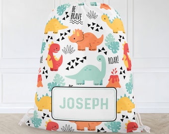 Personalised PE childrens bag water resistant swim bag dinosaur bag boys school bag kids drawstring bag back to school bag   sports bag