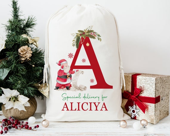 Personalised Large Santa CHRISTMAS SACK for Kids Xmas Toy Sack With Name and Initial Personalised Stocking christmas Gift Etsy UK