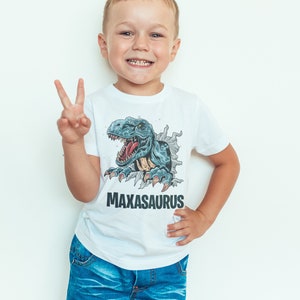 Nameasaurus Children's personalised dinosaur T-shirt image 6