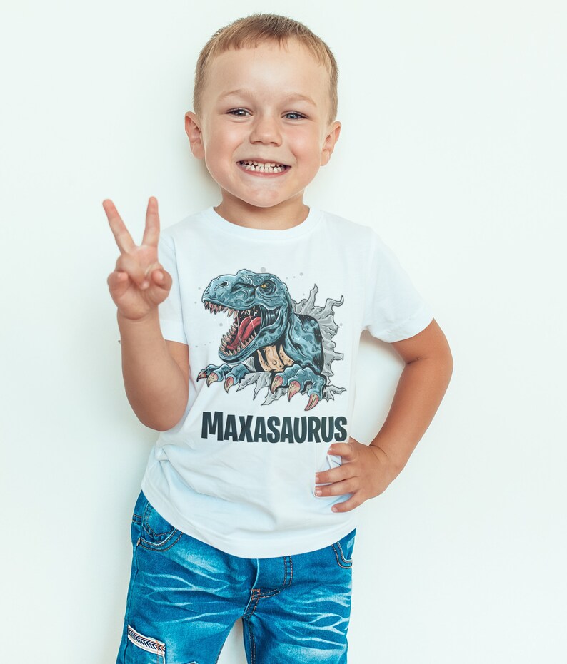 Nameasaurus Children's personalised dinosaur T-shirt image 6
