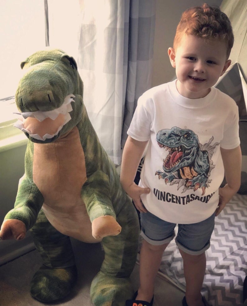 Nameasaurus Children's personalised dinosaur T-shirt image 10