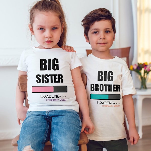 grande soeur / grand frère chargement correspondant T-shirt pour enfants, grossesse drôle pour enfants révèlent T-shirt pour tout-petits.