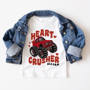 Heart crusher valentines day  funny toddler tshirt, monster truck valentine&#39;s shirt , cute valentine bodysuit