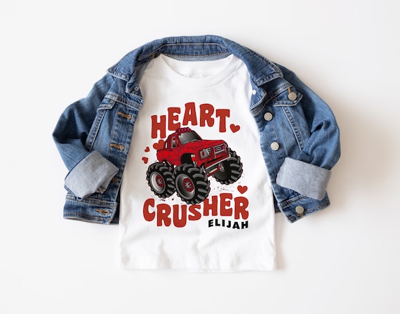 Heart Crusher Shirt, Boy Valentines Day T Shirt, Truck Tee Heart Crusher Shirt, Boy Valentines Day T Shirt, Truck Tee