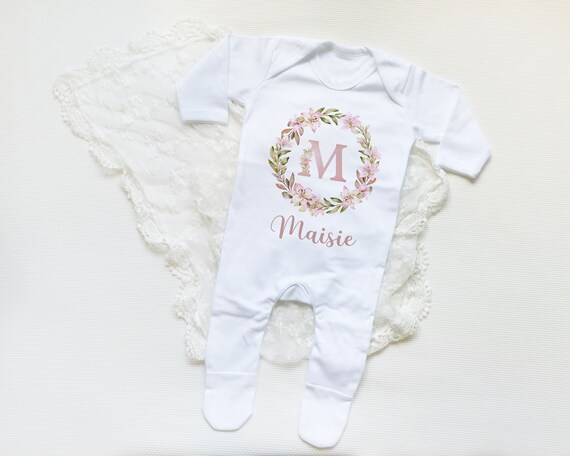 Personalised Floral Baby Grow New Baby Girl Gift Bib and Romper