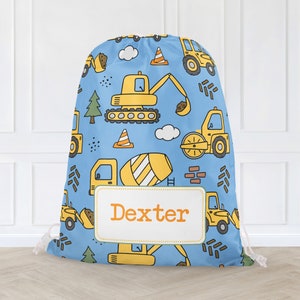 Sac personnalisé en PE pour garçons, sac de sport à cordon sur le thème de la construction pour enfants, cartable pour enfants, sac de bain digger, personnalisé avec n'importe quel nom