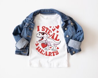Camiseta divertida de San Valentín con diseño de dinosaurio para niños, camiseta infantil con estampado de dinosaurio, camiseta infantil con estampado de dinosaurio para bebés y niños.