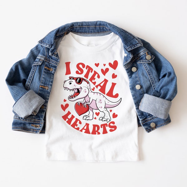 Je vole des coeurs Valentine Shirt Funny Valentine Kids dinosaure Tshirt Cute dino Childrens T-Shirt Valentine Baby Kids body tee pour les garçons