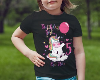 Unicorn Birthday  girls Kids personalised T-Shirt, Childrens Toddlers T Shirt Top.