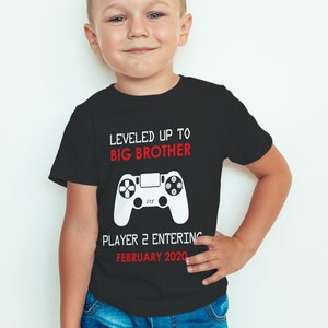 Levelled up to big brother personalised gamer shirt, new older brother gift