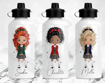 Personalised kids water bottle, back to school 500ml drink flask,  customizable girl design,