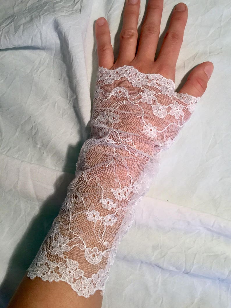 Floral, white lace fingerless mittens, perfect wedding image 1