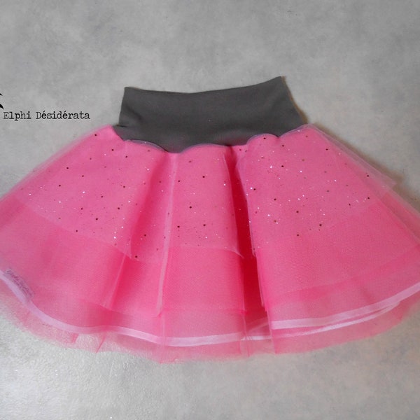 Jupe évolutif jupe patineuse tutu jupette jupe qui tourne en tulle et coton modèle fillette taille de 1 à 3 ans