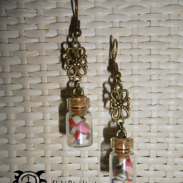 Boucles d'oreilles fiole en verre thème gourmandise gâteau friandise style minimaliste Kawaii