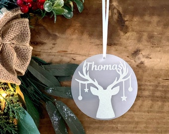 Personalised Reindeer Christmas Ornament | Keepsake bauble | Christmas Bauble | Christmas Decor | Metallic Bauble | Family Christmas