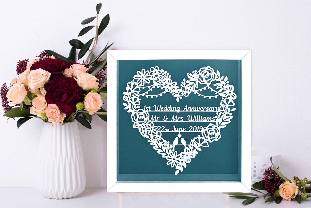 Personalized Anniversary Paper Cut Frame, Floral Heart Gift - Etsy