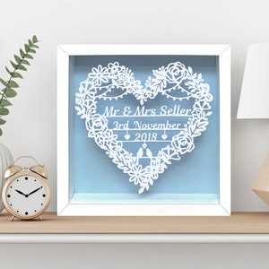 Wedding Floral Heart Paper Cut, Personalised Wedding Gift, Wedding Present, Framed Keepsake Gift, Anniversary Gift image 2