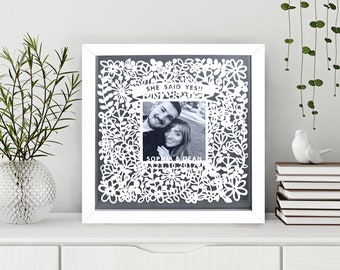 Personalised Engagement Gift - She Said Yes Paper Cut Frame