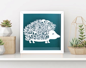 Hedgehog Meadow Floral Paper Cut Frame.