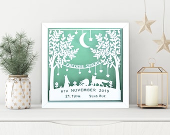 Woodland Personalised New Born Paper Cut Frame.