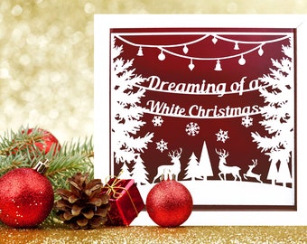 White Christmas Paper Cut Frame. Christmas Decor.