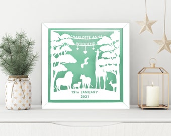 Safari Personalised New Born Paper Cut Frame