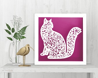 Blumen Katzen-Scherenschnitt-Rahmen