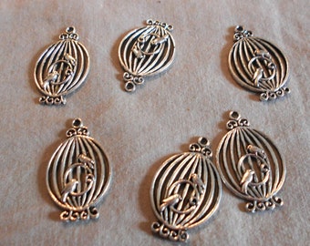 10 silver cage charms aged size 3 cm x 2 cm