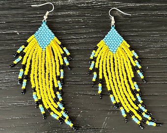 Ukrainian flag colors seed bead earrings Ukrainian style romantic earrings jewelry