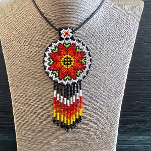 Huichol Beaded Evil Eye Pendant Necklace: Colorful Amulet Jewelry