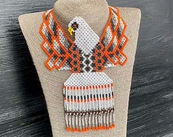 Navajo Seed Beaded Eagle Necklace, Evil Eye Amulet, Beadwork Art