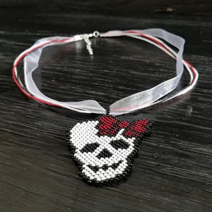 Human sugar skull beadwork art pendant necklace jewelry Happy halloween skeleton art beadwork pendant necklace