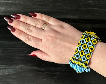 Ukrainian flag colors seed bead bracelet Ukrainian style romantic bracelet jewelry
