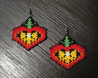 Huichol Perlenarbeit Ohrringe: Mexikanische Volkskunst Samen Perlen Schmuck