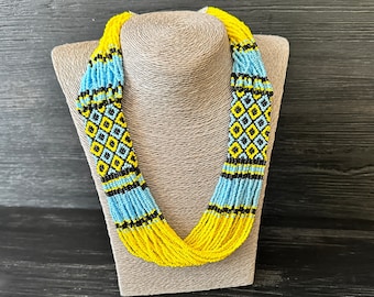 Ukrainian flag colors seed bead necklace Ukrainian style romantic necklace jewelry