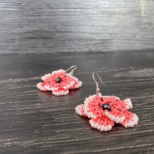 Colorful huichol beadwork art bright earrings author&#39;s jewelry Tribal style mexican folk art sakura evening seed bead earrings
