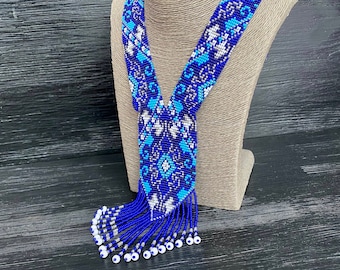 Ukrainian Gerdan Necklace: Ethnic Beadwork Art, Boho Tassel Jewelry