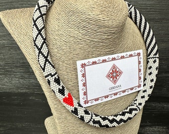 Heart Seed Bead Crochet Necklace: Geometric Festival Jewelry