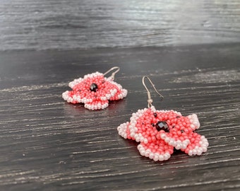 Huichol Beadwork Flower Earrings: Tribal Sakura Style