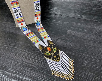 Ancient Egypt Cat & Scarab Beaded Tassel Necklace