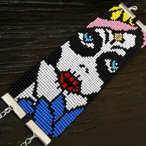 Halloween Sugar Skull Bracelet: Gothic Seed Bead Skeleton Jewelry