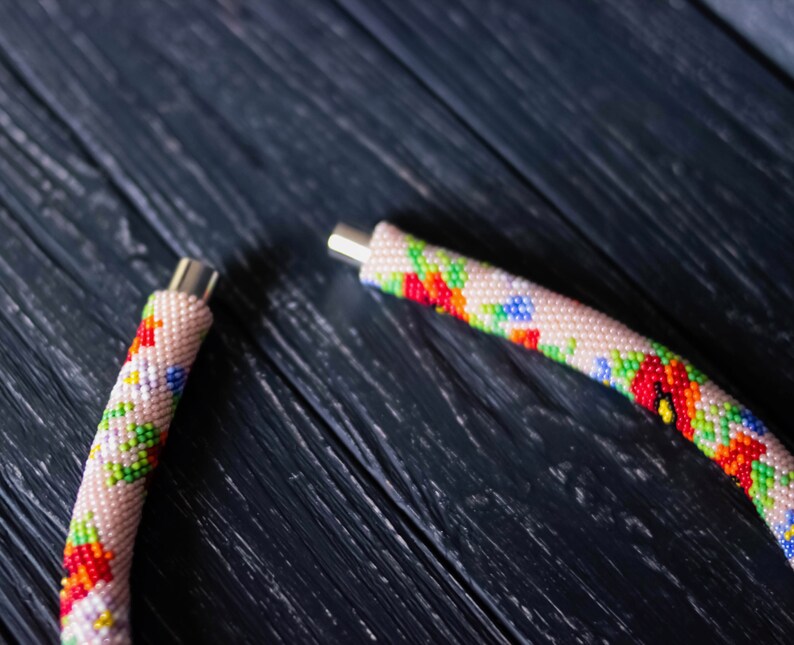 Poppy flowers seed bead necklace modern jewelry Ukrainian Etsy