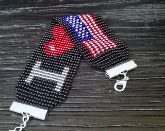 Bracelet au crochet avec perles de rocaille drapeau américain : cadeau de bijoux patriotiques