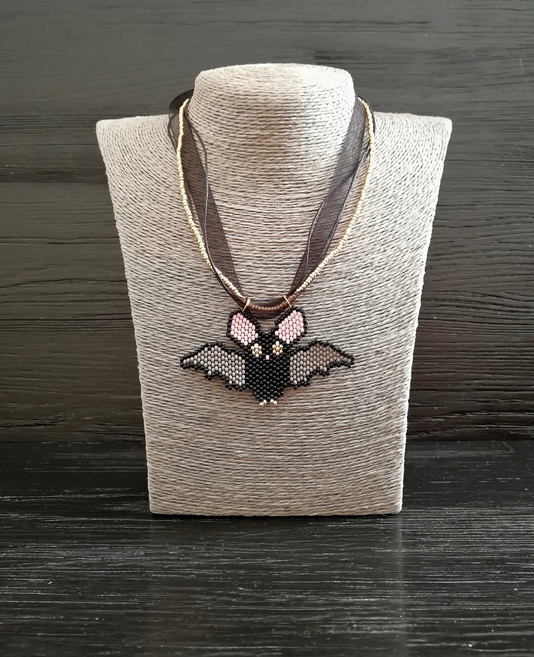 Beaded Vampire Bat Pendant Necklace: Gothic Halloween Jewelry - Etsy