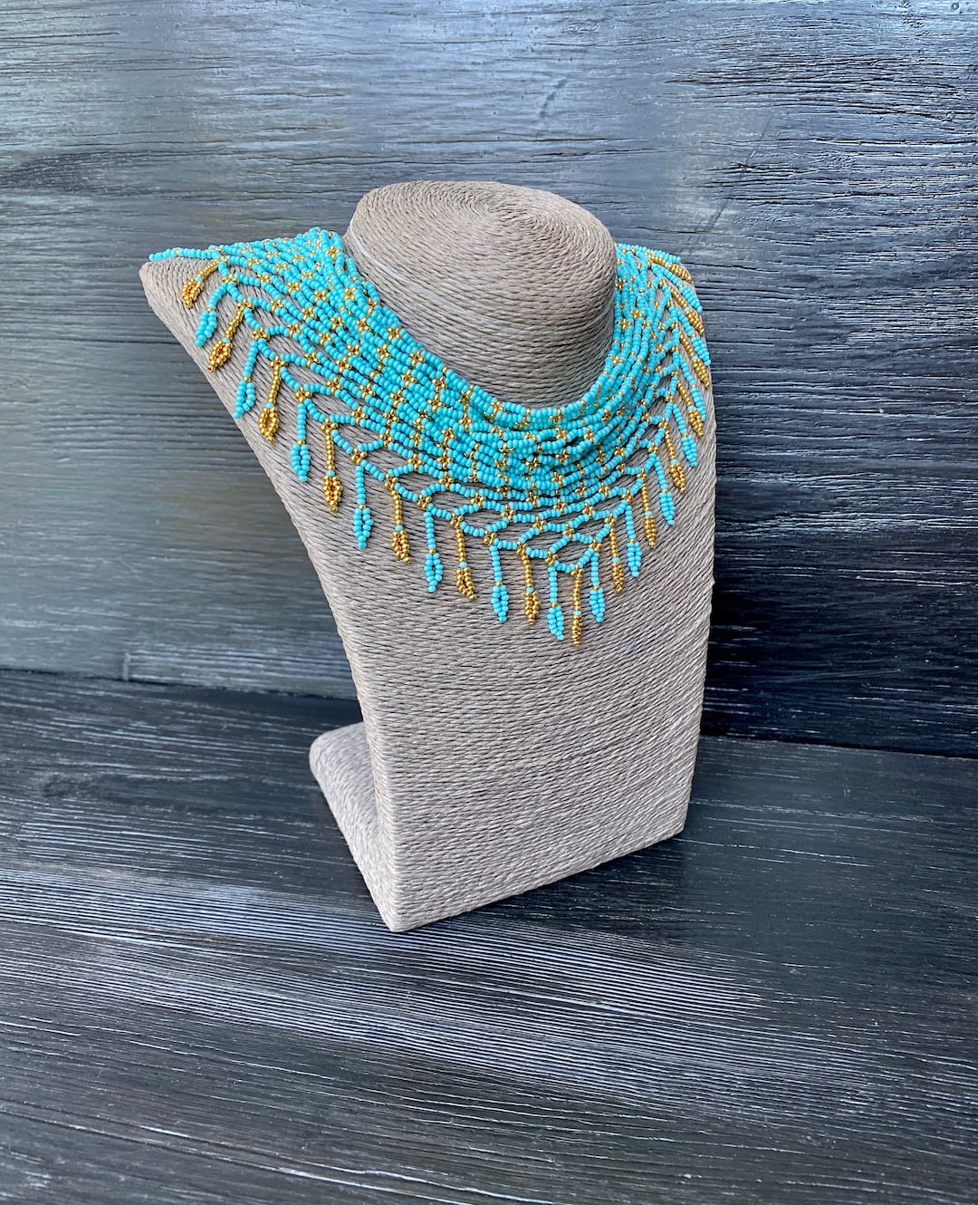 Turquoise Netted Bead Scarf Fringe Necklace. Detachable Seed - Etsy