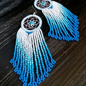 Boho Dreamcatcher Fringe Ethnic Blue Earrings Native American - Etsy