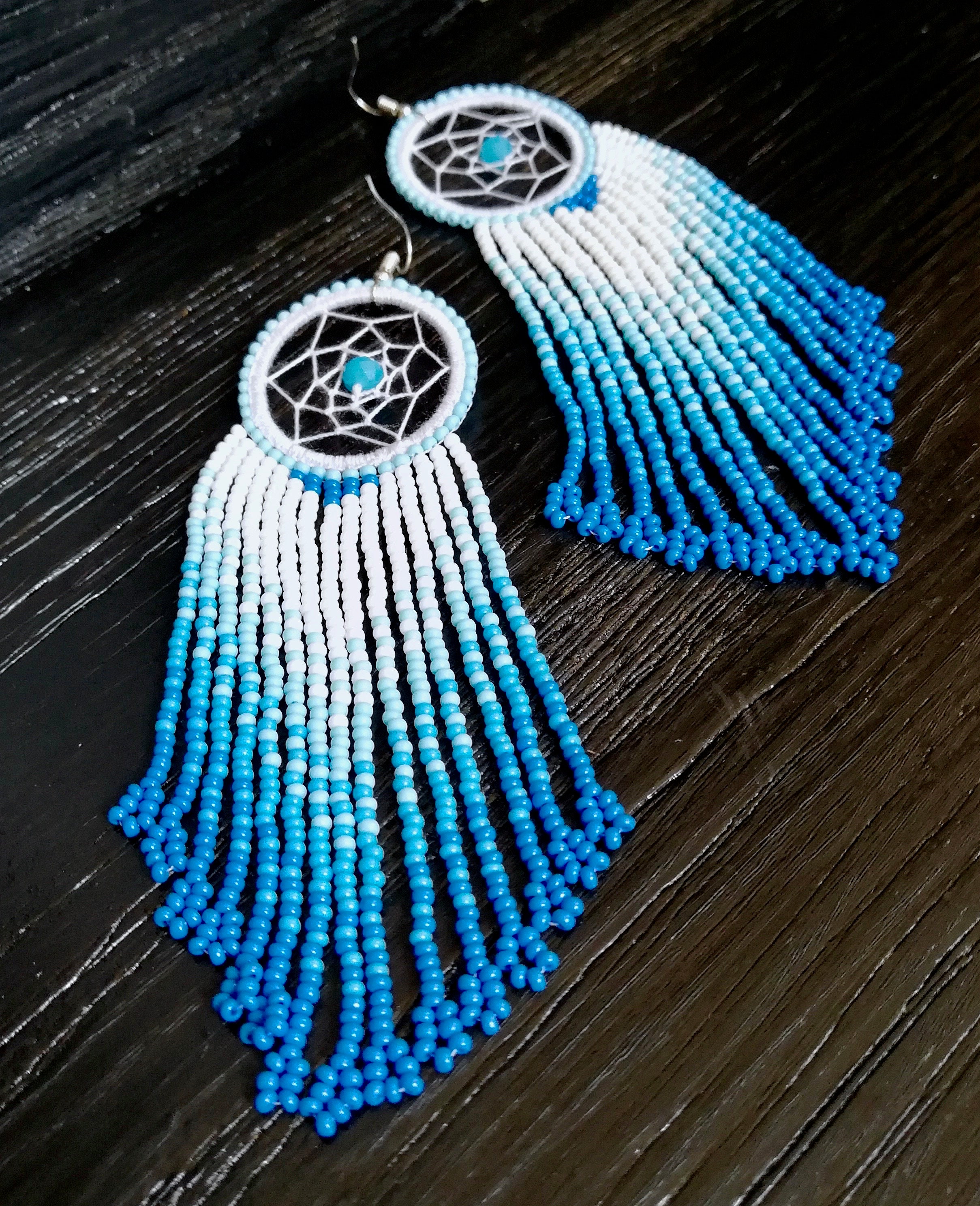 Boho Dreamcatcher Fringe Ethnic Blue Earrings Native American - Etsy