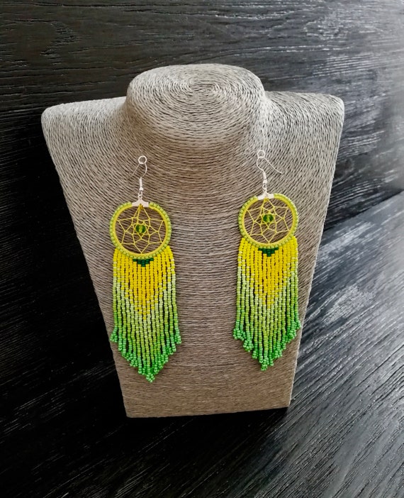 Boucles D'oreilles Longues Attrape-rêves Boho, Perles Et Finition Or - Style Bohème Chic Pour Elle