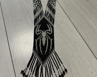 Happy halloween spider sead bead necklace gothic jewelry gift fall festival style beadwork necklace