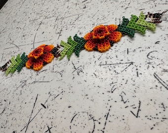 Huichol Beaded Flower Bracelet: Botanical Seed Bead Jewelry